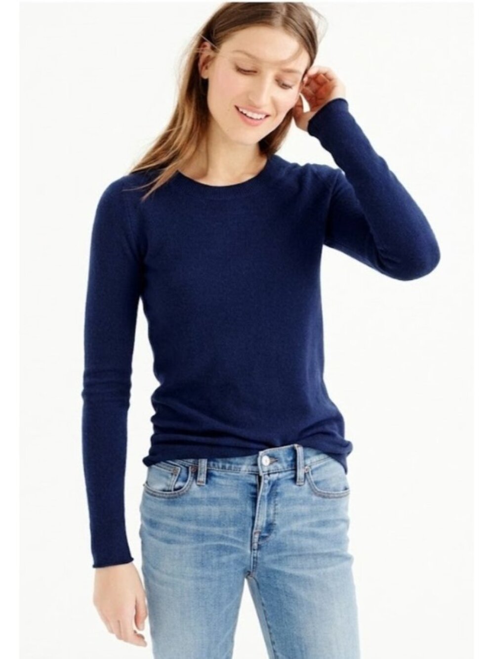 NWT J.Crew Collection Italian Cashmere Long-sleeve T-shirt in Navy Sweater M